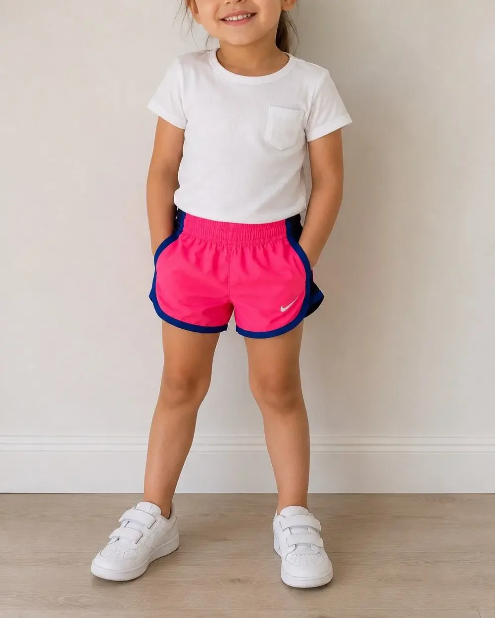 Nike Dri-FIT Girls Medium Pink Blue Running Athletic Shorts Active Gym Swoosh